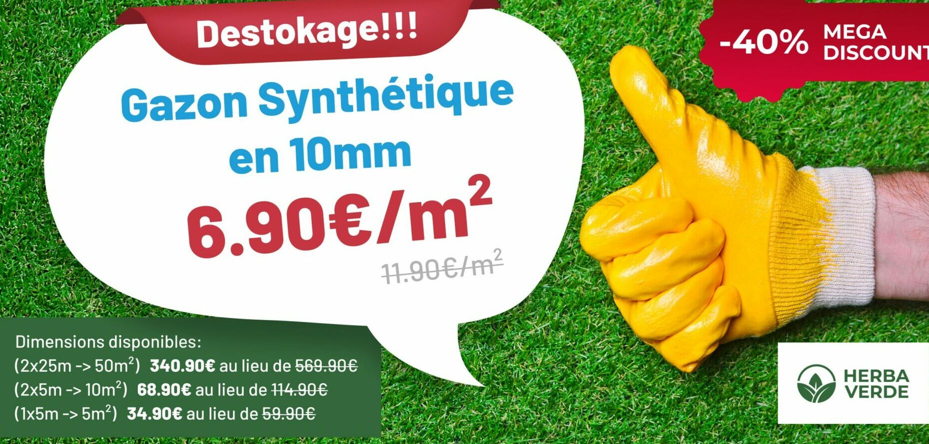 déstockage gazon synthétique Herba Verde 10 mm