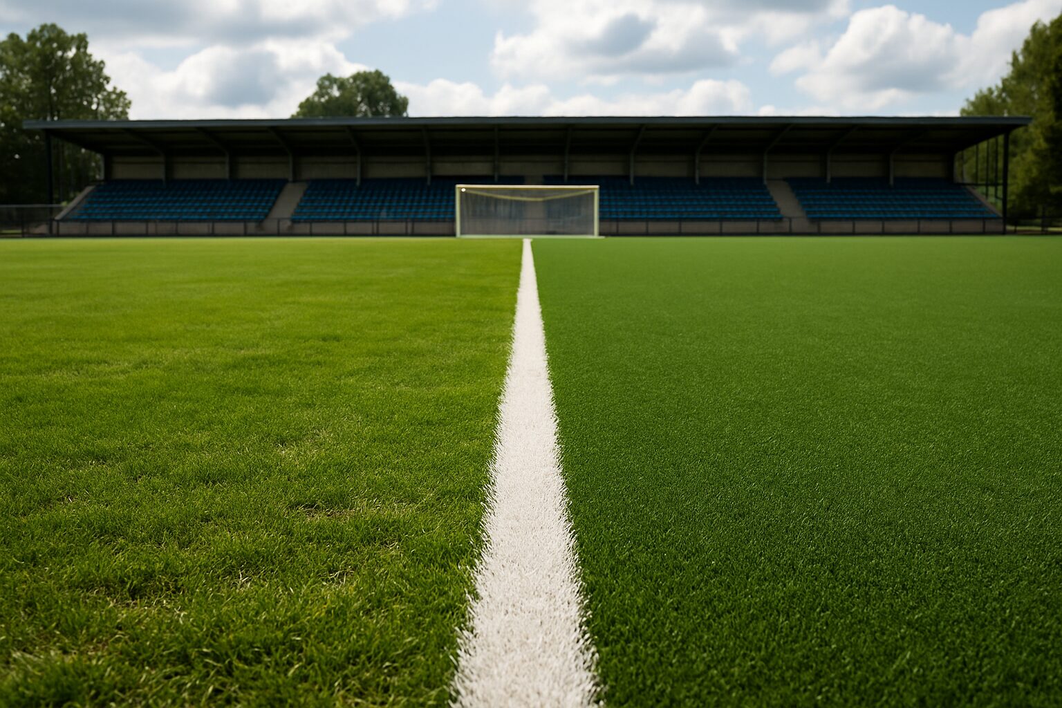 Match de football sur gazon synthétique moderne