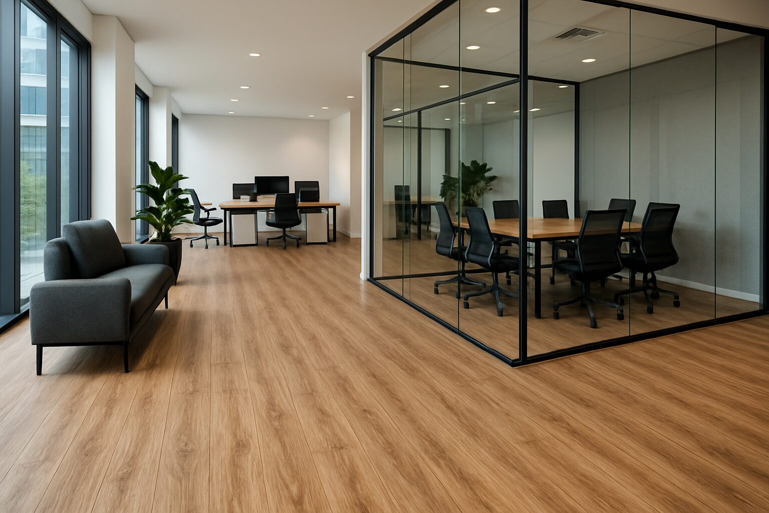 Espace commercial moderne avec plancher SPC imitation bois