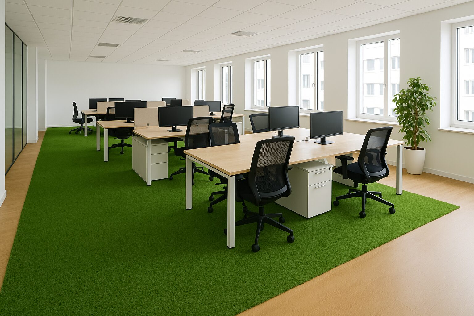 Open space avec gazon synthétique au sol
